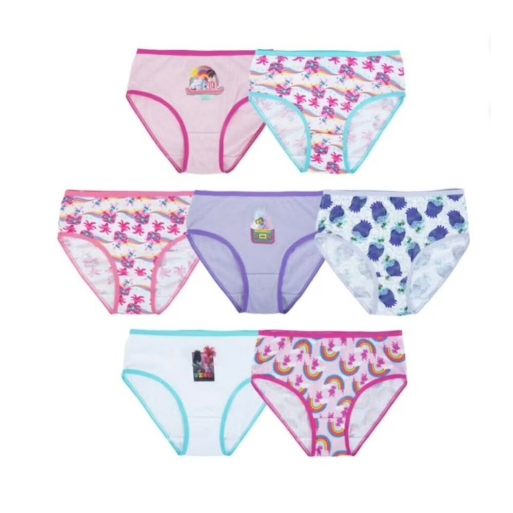 Handcraft Trolls Girls 7-Pack Printed Briefs Size 4 100% Cotton Comfortable Fit